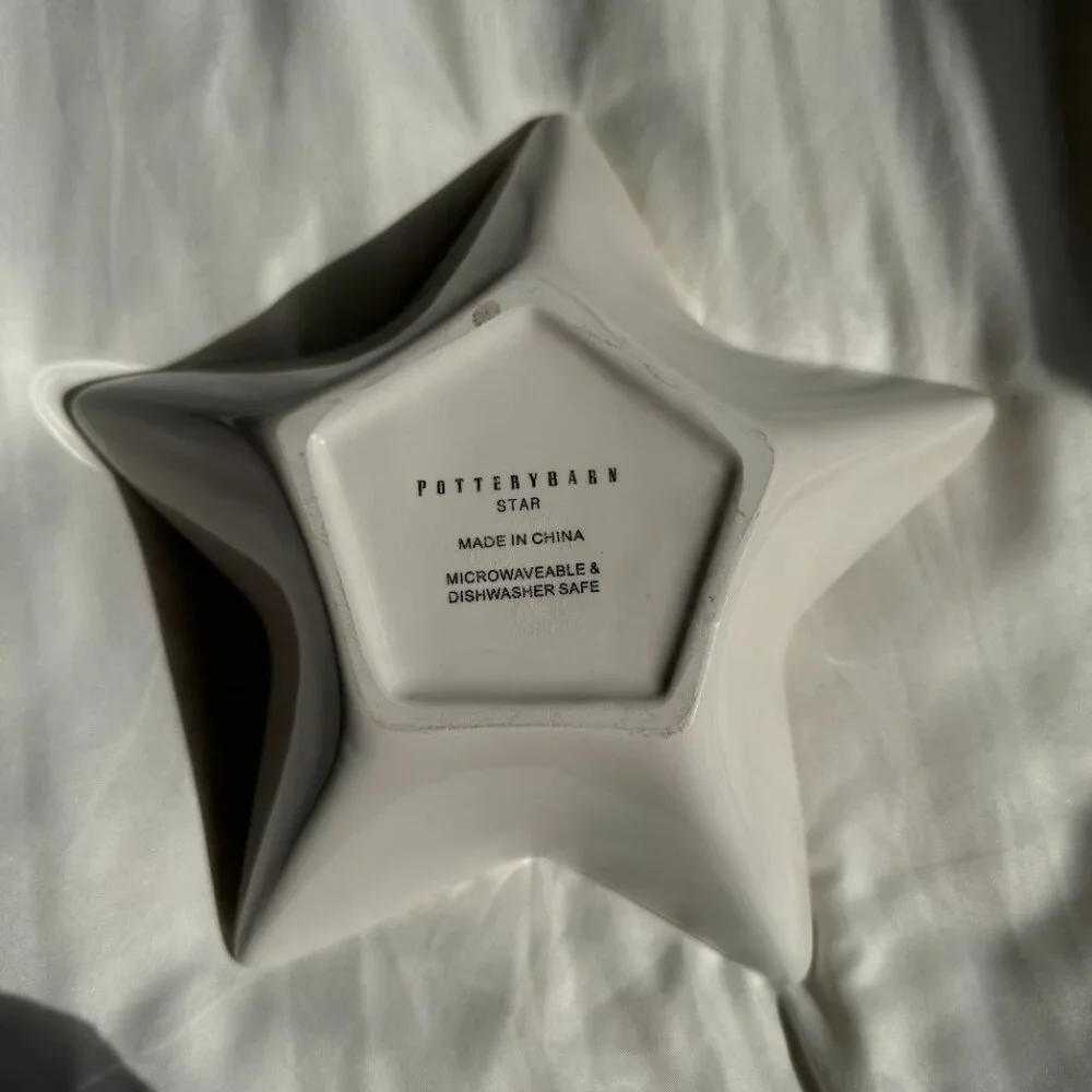 EUC, Pottery Barn Star Shape Serving Dish, Ceramic, Cream with Brown Trim, 7 in.